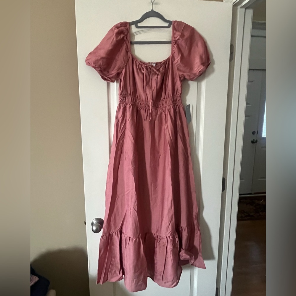 August Sky Dark Blush Puffy Sleeve Stretchy Maxi Dress Women’s size medium - Picture 10 of 15